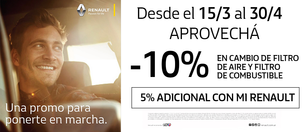 promocion  10% en CAMBIO DE FILTRO DE AIRE Y FILTRO DE COMBUSTIBLE 